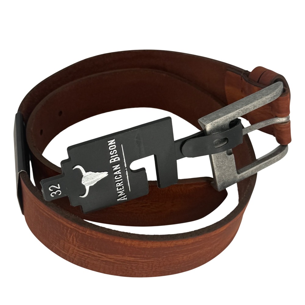 American Bison Cognac Leather Belt Rugged Americana Western Heritage Size 32